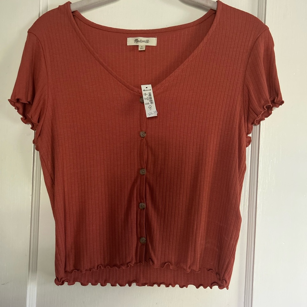 Madewell Button-Up Ribbed Crop Blouse